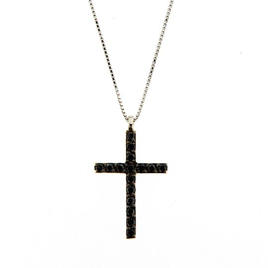 Collana uomo in oro con croce di diamanti neri