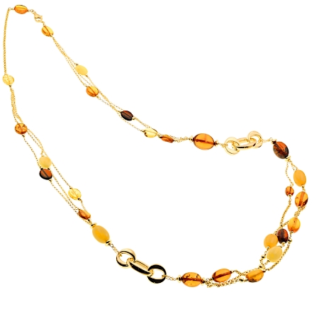 Collana lunga in argento dorato ed ambra