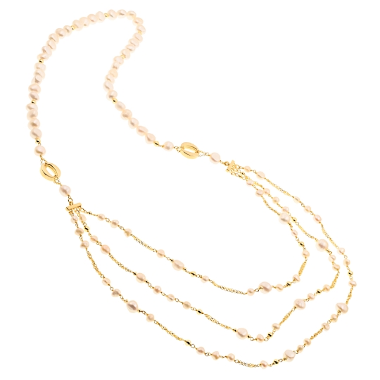 Collana lunga in argento e perle