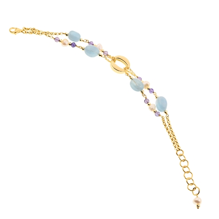 Bracciale in argento con acquamarina e perle