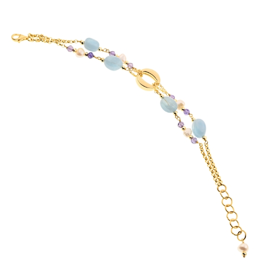 Bracciale in argento con acquamarina e perle