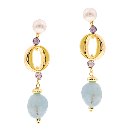 Orecchini in argento acquamarina e perle