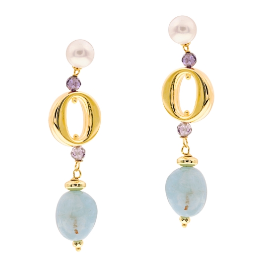 Orecchini in argento acquamarina e perle