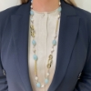 Collana lunga in argento acquamarina e perle