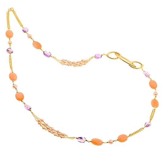 Collana lunga in argento con ametiste perle e moonstone
