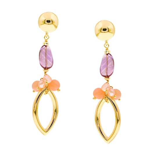 Orecchini pendenti in argento ametista perle e moonstone