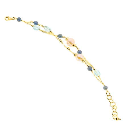 Bracciale in argento topazio azzurro e perle