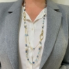 Collana lunga in argento dorato perle e topazio azzurro		