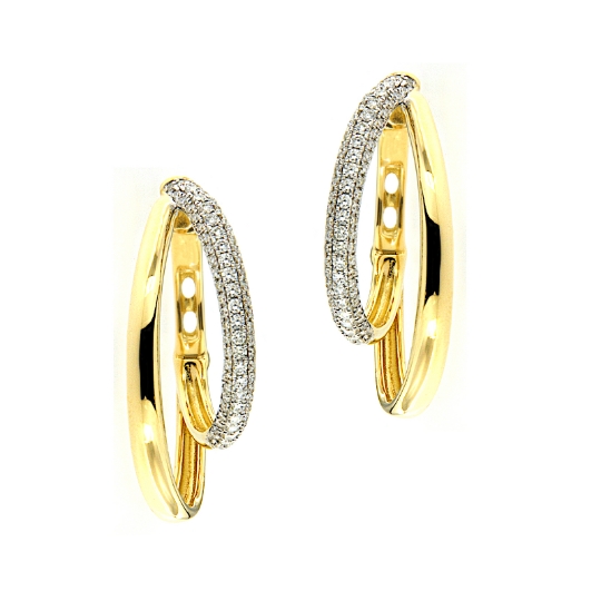 Orecchini a doppio cerchio liscio e con diamanti