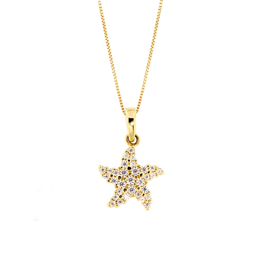 Collana con pendente in oro stella marina con zirconi