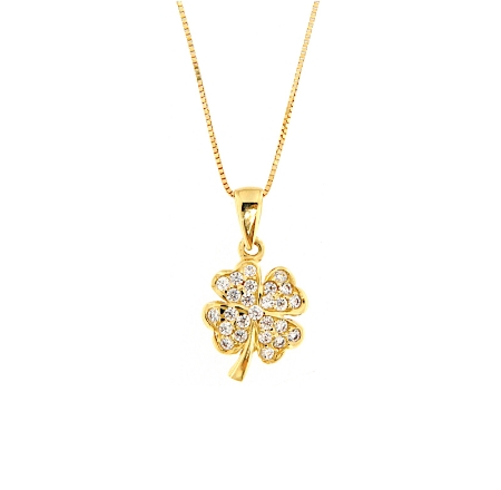 Collana con quadrifoglio in oro giallo e zirconi