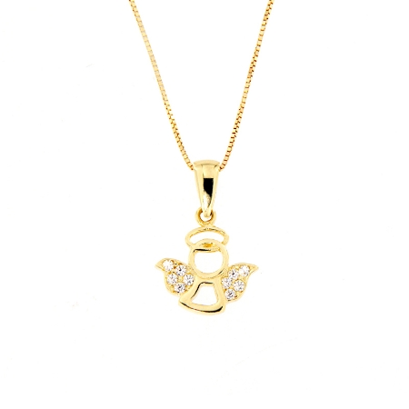 Collana con angelo in oro giallo e zirconi