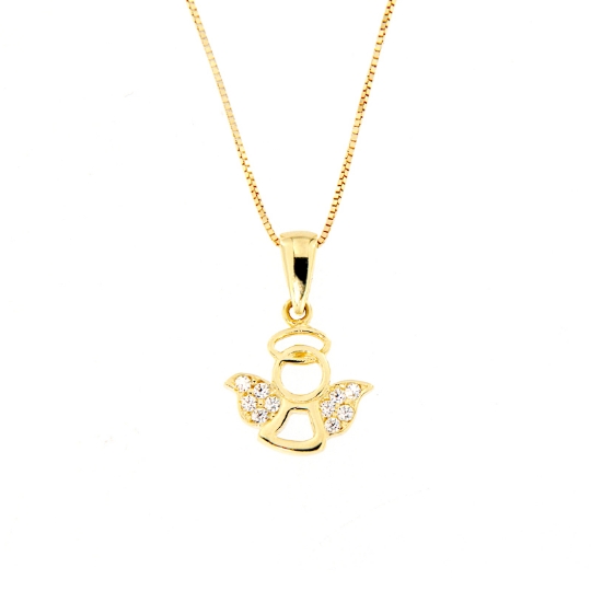 Collana con angelo in oro giallo e zirconi