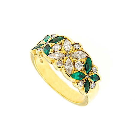 Anello in oro con diamanti e smeraldi