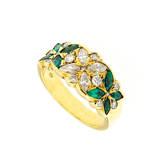 Anello in oro con diamanti e smeraldi