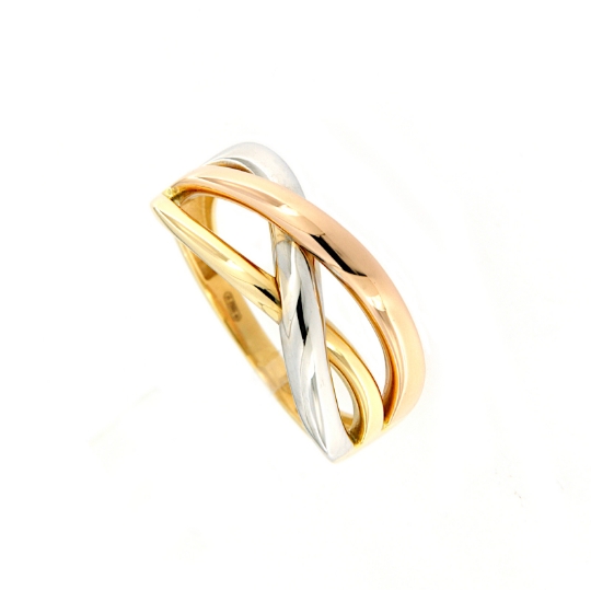 Anello nei tre colori dell'oro ad intreccio