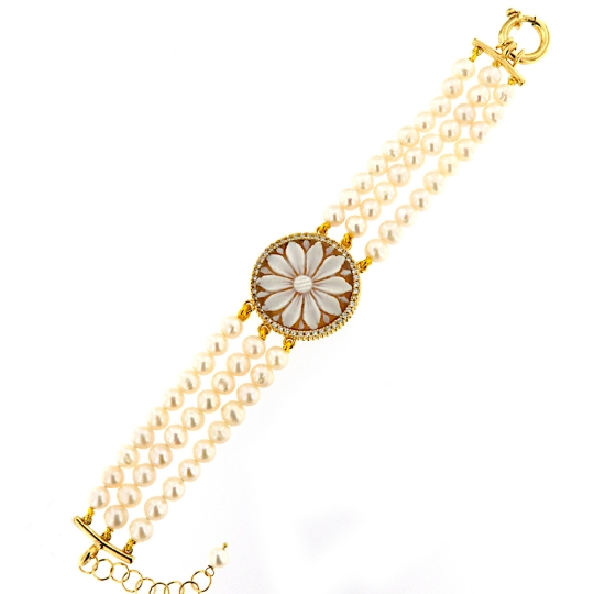 Bracciale di perle con cammeo e zirconi