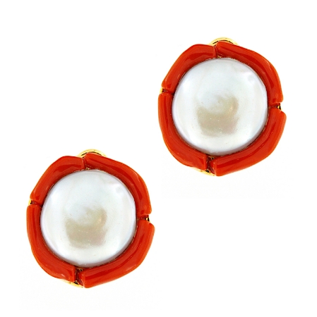 Orecchini in argento perle e corallo