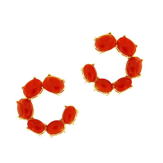 Orecchini in argento cerchio con corallo