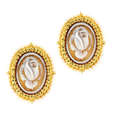 Orecchini in argento con cammeo e perle