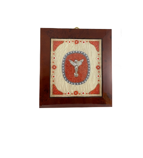 Quadro con corallo ed argento angelo che prega