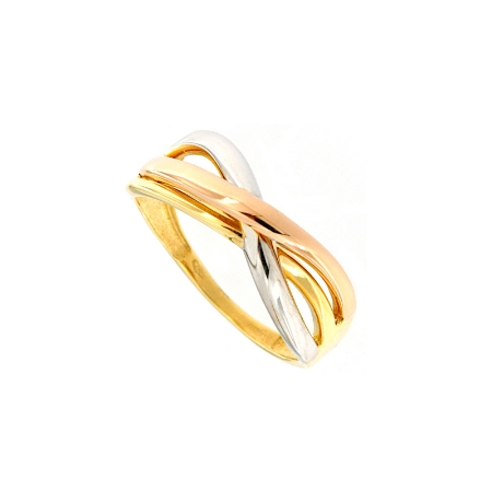 Anello nei tre colori dell'oro ad intreccio