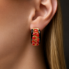 Orecchini a fascia in argento corallo ed onice