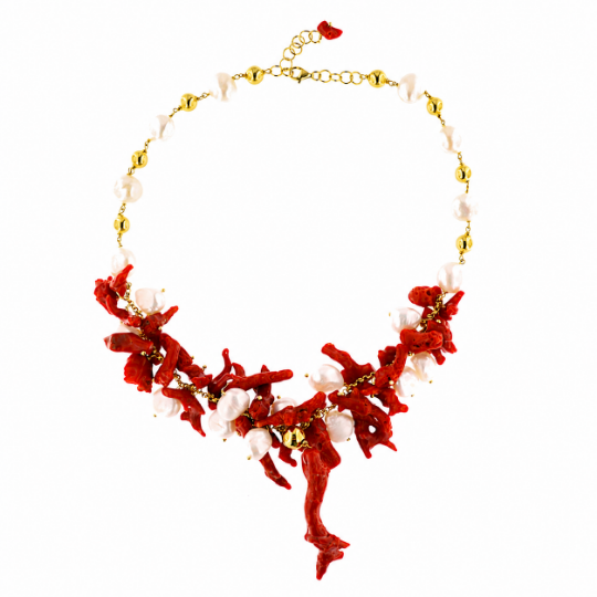 collana in argento perle e  corallo