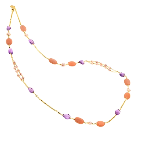 Collana lunga in argento perle ametista e moonstone