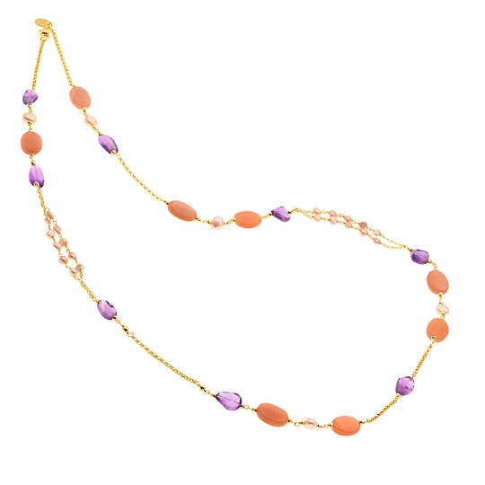 Collana lunga in argento perle ametista e moonstone