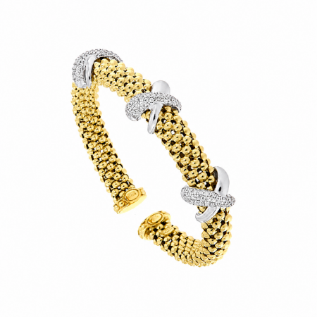Bracciale rigido in argento dorato e zirconi