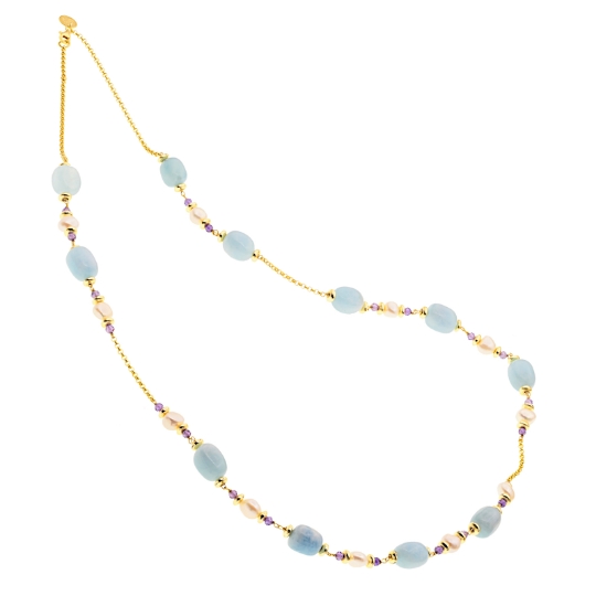 Collana in argento acquamarina e perle