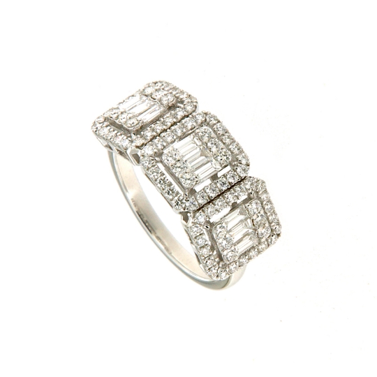 Anello trilogy con diamanti baguette e brillante