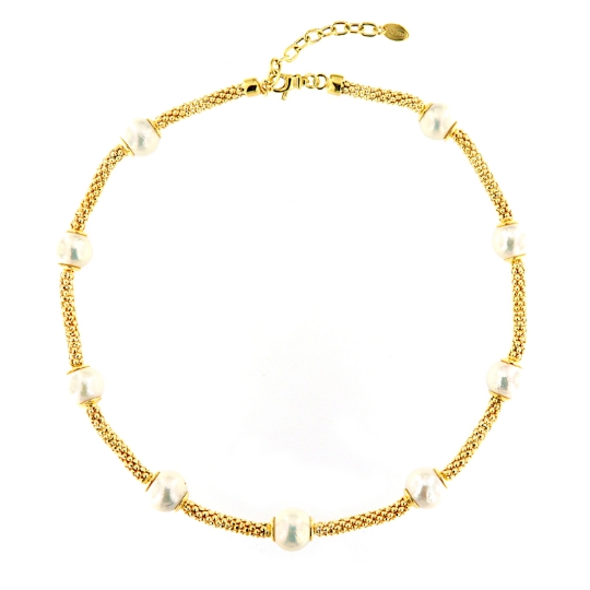 collana corta in argento e perle