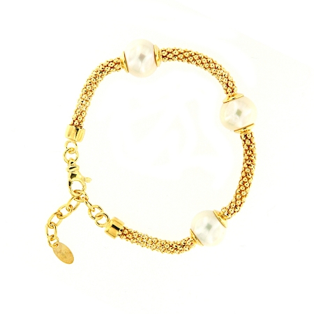 Bracciale in argento a maglia tubolare e perle 