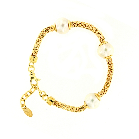 Bracciale in argento a maglia tubolare e perle 