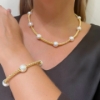 Bracciale in argento a maglia tubolare e perle