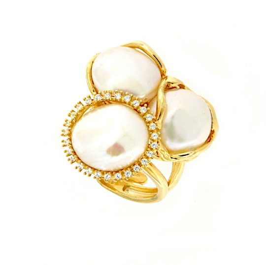 Anello in argento dorato perle e zirconi