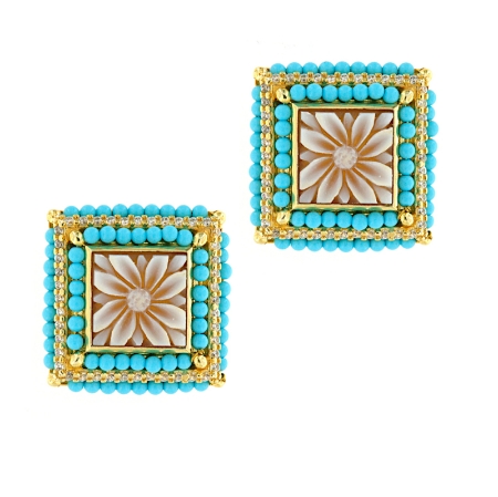 orecchini in argento quadrati con cammeo e turchese