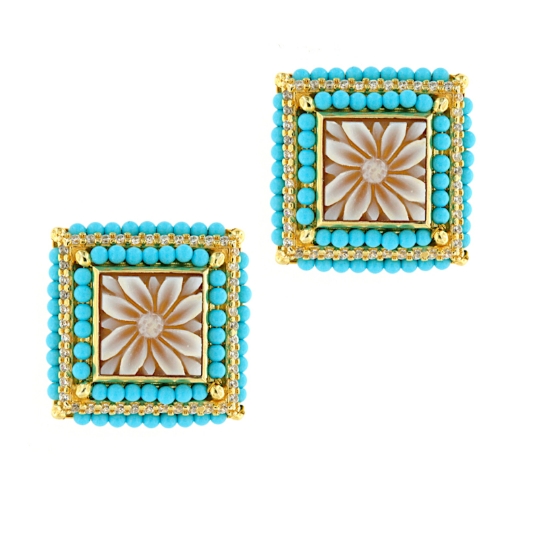 orecchini in argento quadrati con cammeo e turchese