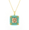 Collana con pendente quadrato in argento con cammeo e turchese