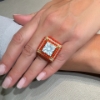 anello quadrato in argento con cammeo e corallo