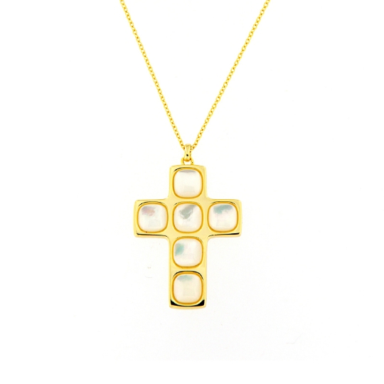 Collana con croce in argento e mapdreperla