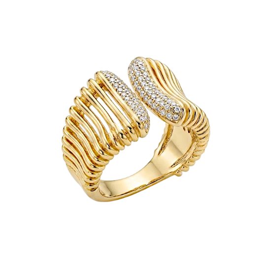 Anello in a coste in argento e zirconi