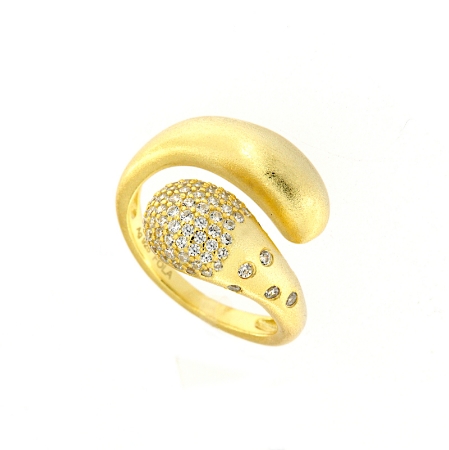 Anello contrariè in argento satinato e zirconi