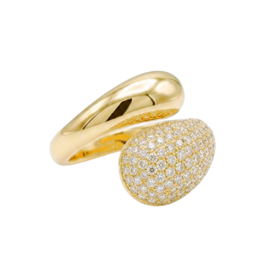 Anello contrarié in argento lucido e zirconi