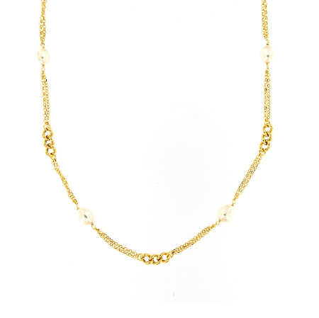 Collana lunga in argento dorato e perle