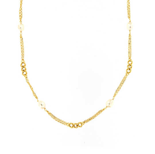 Collana lunga in argento dorato e perle