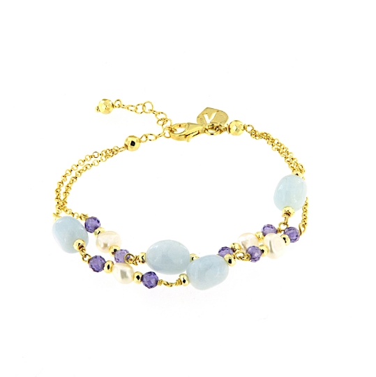 Bracciale in argento acquamarina e perle