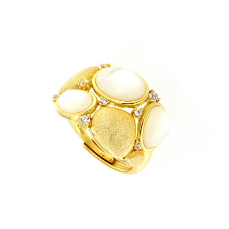 Anello in argento con cabochon di madreperla e zirconi